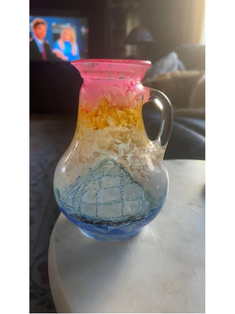Handcrafted Multicolor Glass Pitcher Vase